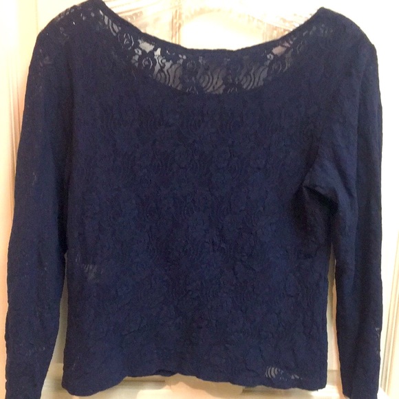 Tops - Sheer Navy Lace Crop Top